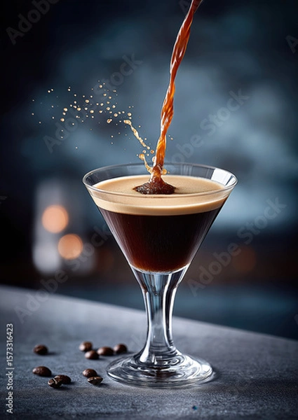 Obraz Refreshing espresso martini with coffee splash in elegant glass