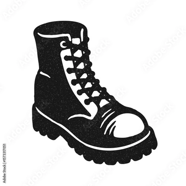 Obraz Lace-up boot in monochrome illustrated style with vintage texture. Ideal for graphic design, alternative fashion, or urban culture.  