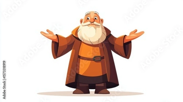 Fototapeta A wise old man with a beard happily sharing wisdom in a colorful robe, embodying joy and knowledge.