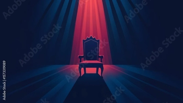 Fototapeta A solitary throne illuminated by dramatic light, symbolizing power, authority, and grandeur in a darkened space.