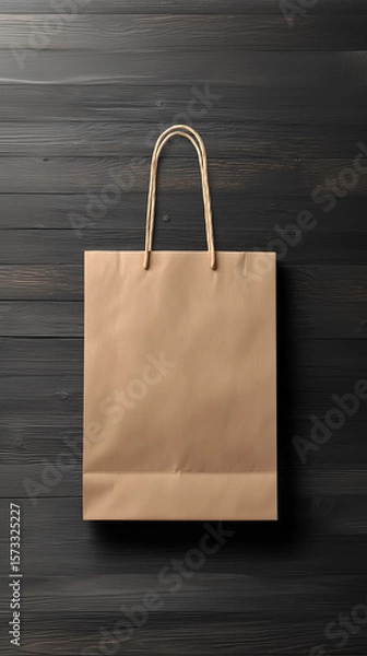 Fototapeta Kraft Paper Bag on Wooden Background With Natural Light and Soft Shadows