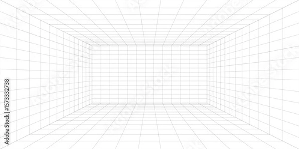 Obraz Perspective grid background 3d Vector illustration. Interior design Model projection background template. Line one point perspective. eps10