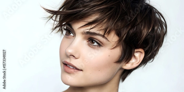 Obraz Portrait of a Young Woman with Textured Short Hair and Subtle Makeup