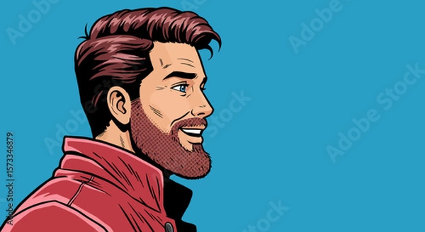 Obraz Profile View of a Smiling Man with a Beard Pop Art Style Illustration