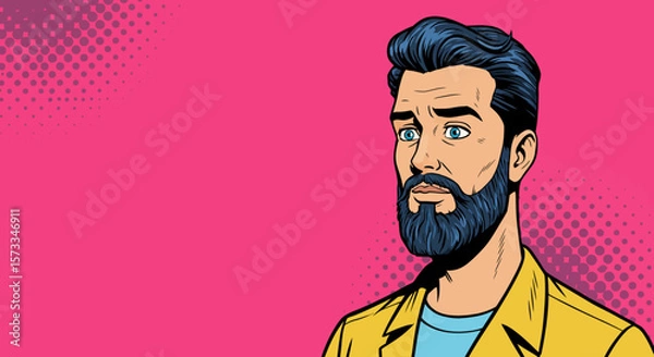 Obraz Retro Pop Art Illustration of a Bearded Man with a Pensive Expression