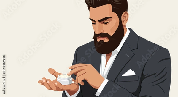 Obraz Man Applying Beard Balm Grooming Guide for a Well-Groomed Beard