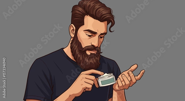 Obraz Man Applying Beard Balm Guide to Healthy Beard Care