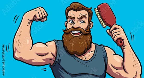 Obraz Strong Man with a Magnificent Beard Shows Off His Grooming Routine