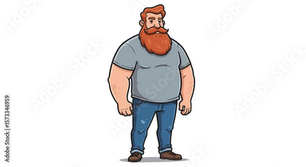 Obraz Cartoon Illustration of a Muscular Redhead Man with a Long Beard