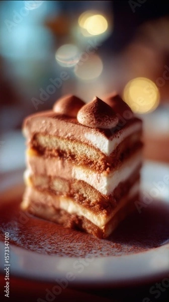 Fototapeta Closeup of tiramisu layers on plate