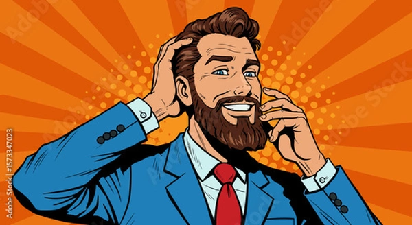 Obraz Smiling Bearded Businessman in Pop Art Style