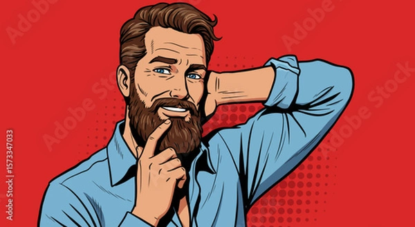 Obraz Confident Man with Beard Pop Art Style Illustration