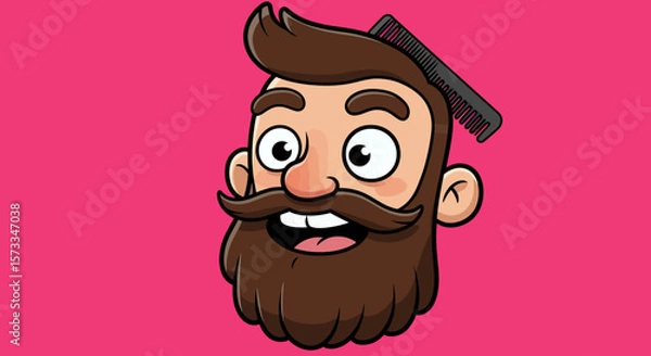Obraz Cartoon Illustration of a Happy Man with a Beard and Mustache