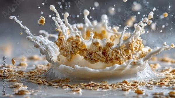 Fototapeta Dynamic milk splash creating perfect crown shape