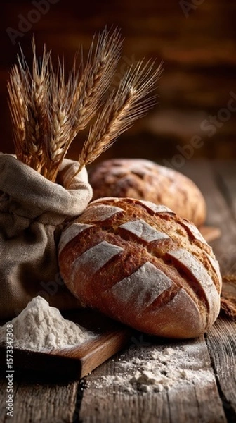 Fototapeta Fresh wheat stalks arranged artfully for creative projects