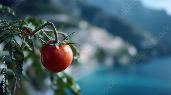 Fototapeta Closeup of ripe tomato on white background