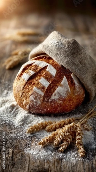 Fototapeta Rustic sourdough boule with distinctive scoring
