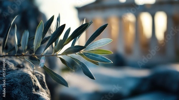 Fototapeta Closeup of olive branch on neutral background