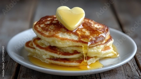 Fototapeta Stack of golden pancakes on white plate
