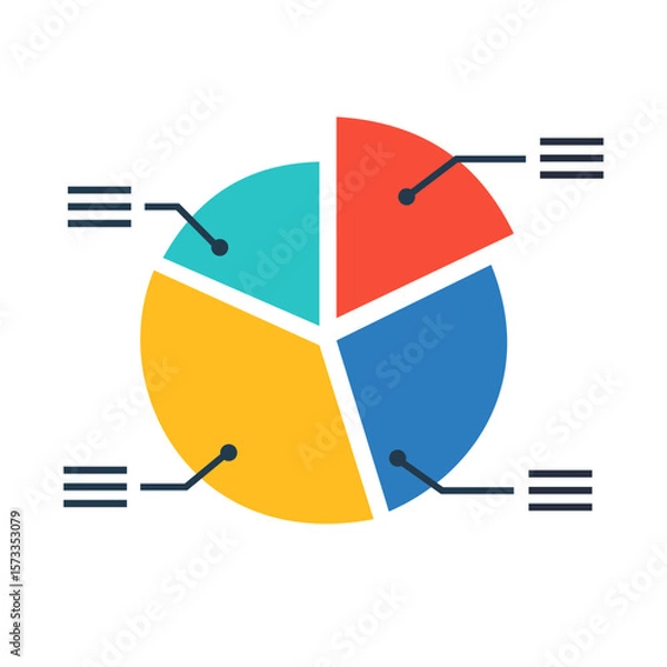 Fototapeta Colorful pie chart illustration with five distinct segments and labeled pointers.