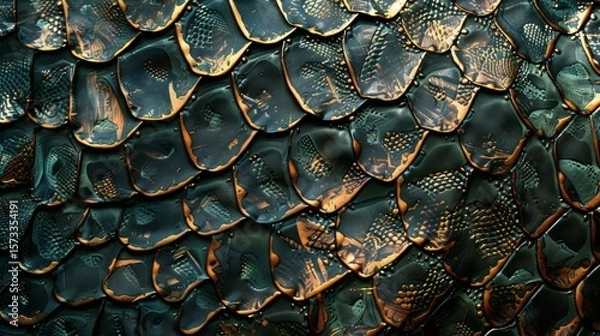 Fototapeta Intricate Dragon Scales Background Texture with Metallic Bronze Highlights