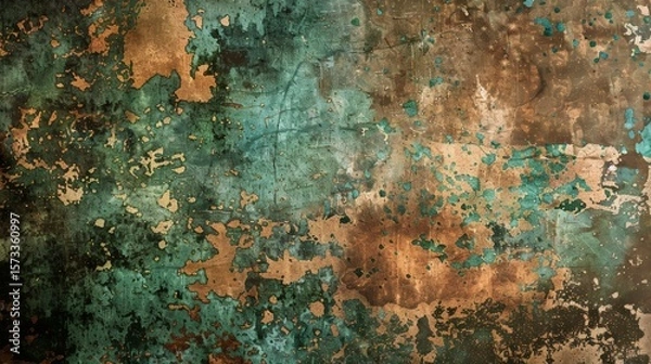 Fototapeta Oxidized Copper Texture Background with Verdigris Patina
