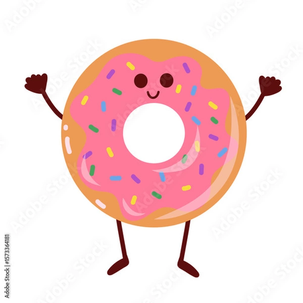 Fototapeta Smiling donut character. Kawaii cheerful face, mascot. Sweet food. Vector isolated on white