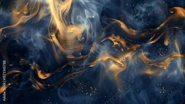 Fototapeta Abstract Navy Blue and Gold Smoke Background with Glittering Particles