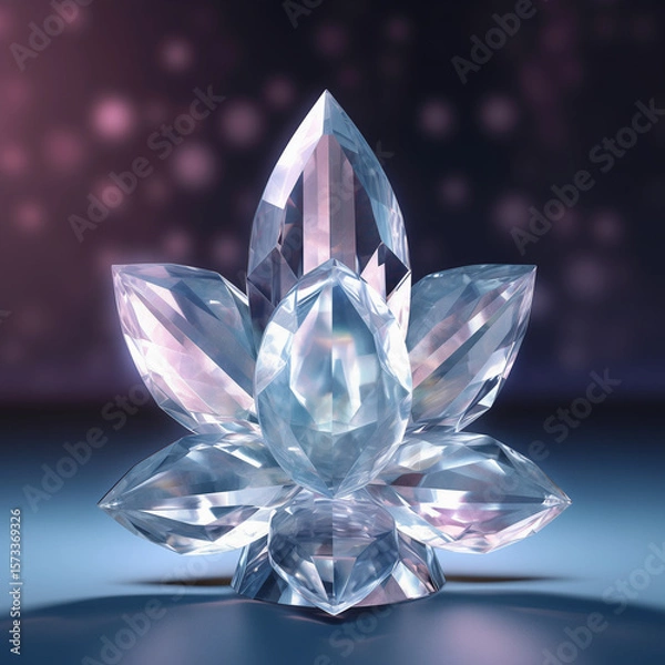 Obraz Abstract ice crystal flower lens flare on black background. Glowing frosty light effect, winter-themed sparkles, fantasy floral shape, magical optical glow.