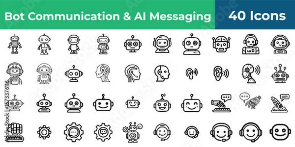 Fototapeta Collection of bot communication and ai messaging icons showing various robot and human interface designs