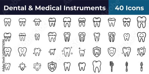 Fototapeta Assortment of tooth illustrations showing dental care and hygiene in a neat organized arrangement