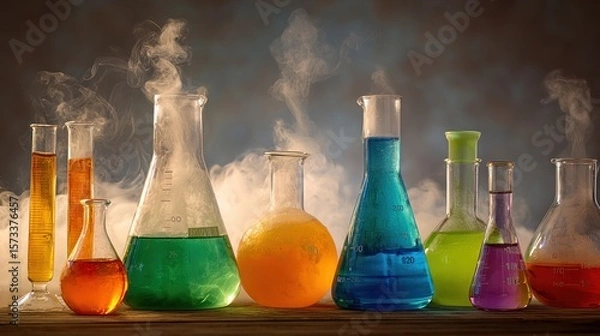 Fototapeta Colorful science lab beakers