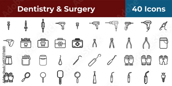 Fototapeta Line art illustration showcasing various dental and construction tools on a white background surface