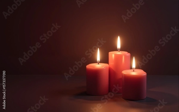 Fototapeta all saints day burning wax candles on dark background with copy space 3d rendering. High quality