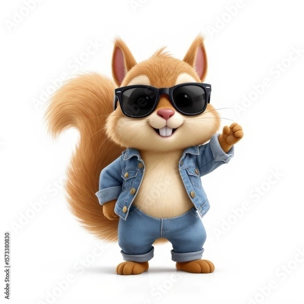 Obraz Squirrel Wearing Sunglasses and a Denim Outfit Standing and Posing