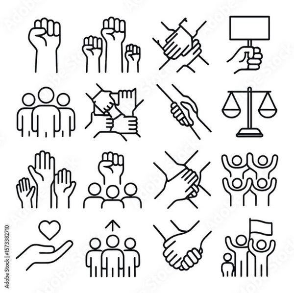 Fototapeta Hand gesture icon collection, unified hand signs. communication and teamwork symbols set