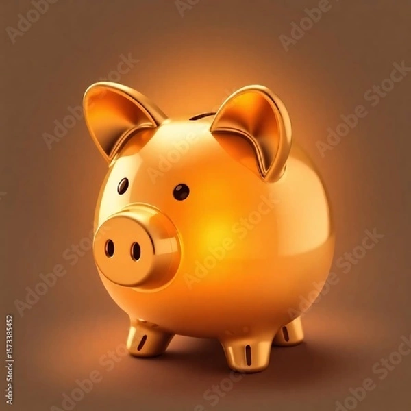 Obraz A graceful and elegant piggy bank radiating a warm golden glow, exhibiting refined features and a luxurious aesthetic.