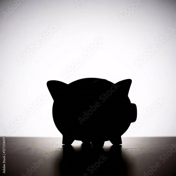 Obraz A piggy bank silhouetted against a bright backlighting, the light source positioned behind the subject