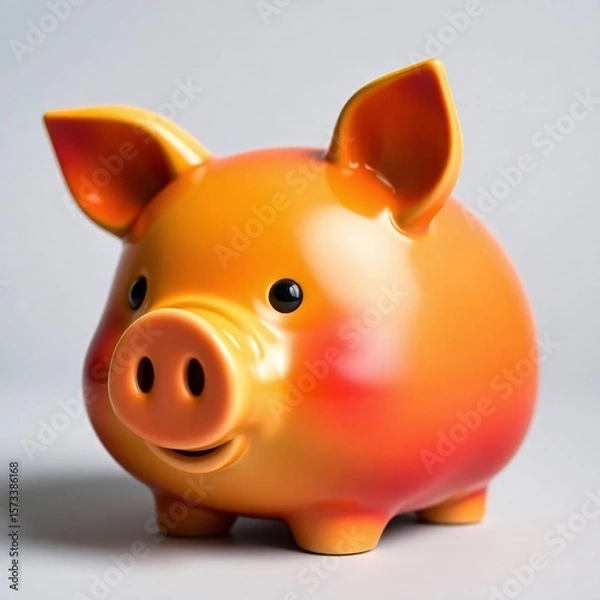 Obraz Adorable and charming piggy bank in warm reds, oranges, and yellows, with cute features