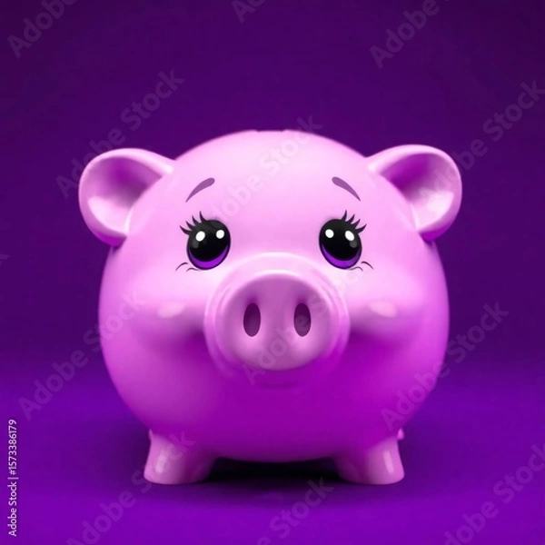 Obraz Adorable cute piggy bank, deep ultraviolet hues, vivid purples, high contrast, charming features, playful expression