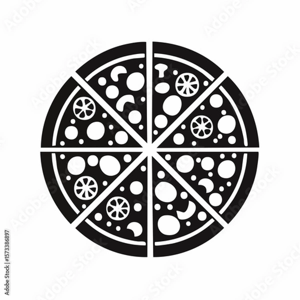 Fototapeta pizza black silhouette vector, Simple silhouette Design vector icon with white background. Food vector