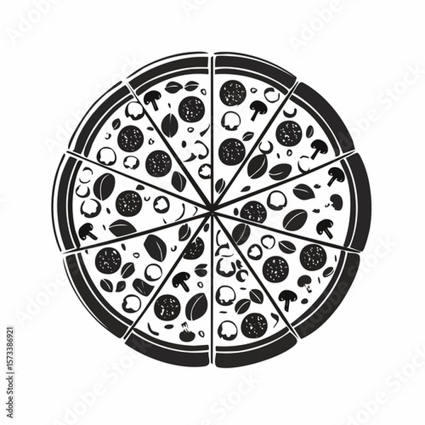 Fototapeta pizza black silhouette vector, Simple silhouette Design vector icon with white background. Food vector