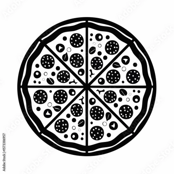 Fototapeta pizza black silhouette vector, Simple silhouette Design vector icon with white background. Food vector