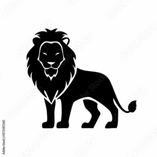 Fototapeta Lion black silhouette vector, Simple silhouette Design vector icon with white background. Wild Animal Vector.