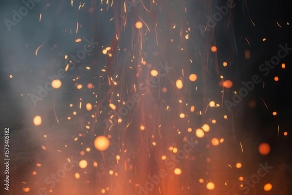 Fototapeta Abstract fire sparks rising against a dark backdrop create an ethereal and dynamic visual experience that evokes warmth.