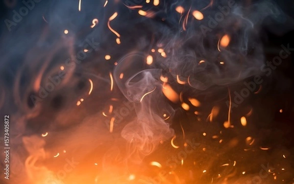 Fototapeta Fiery brilliance of smoke and sparks creates an abstract and dynamic visual spectacle filled with intense heat and energy.
