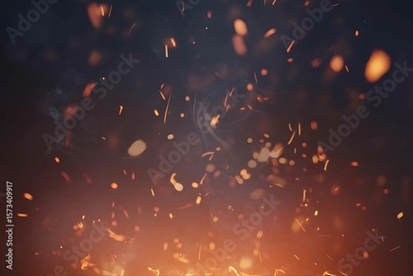 Fototapeta Vibrant sparks and embers rise in a fiery haze, creating a warm and energetic background with dark undertones.