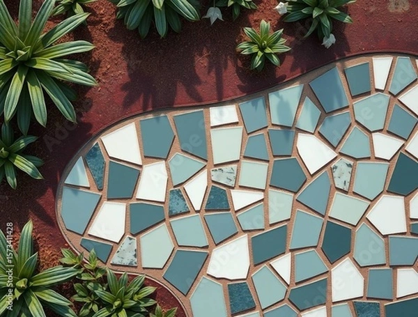 Fototapeta Serene Garden Path: Irregular Mosaic Tile Design