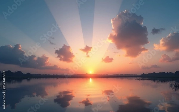 Obraz Sky background and water reflection on sunset. High quality