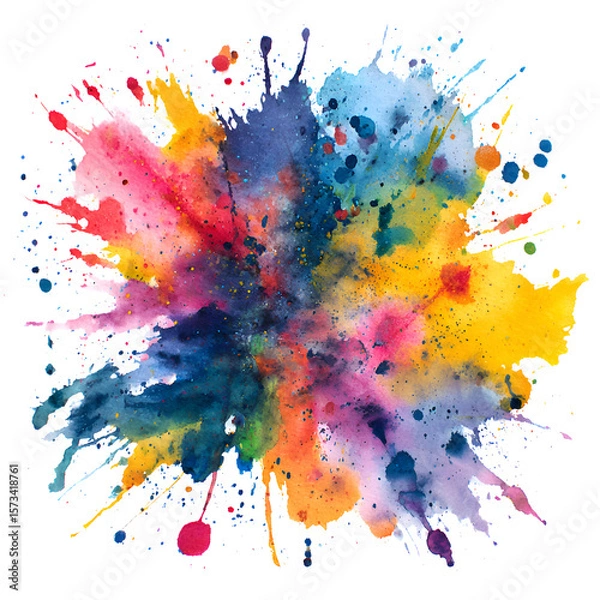 Obraz Colorful paint splatters and splashes on white background